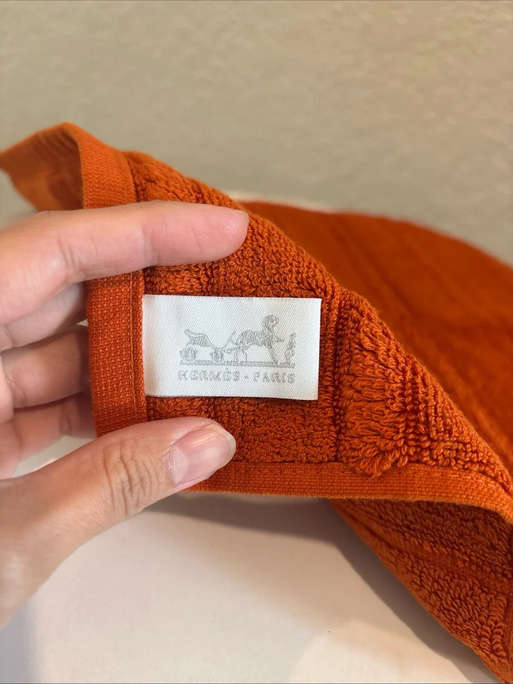 Hermes Hand Towel 12x12 Inches Orange made in Belgium